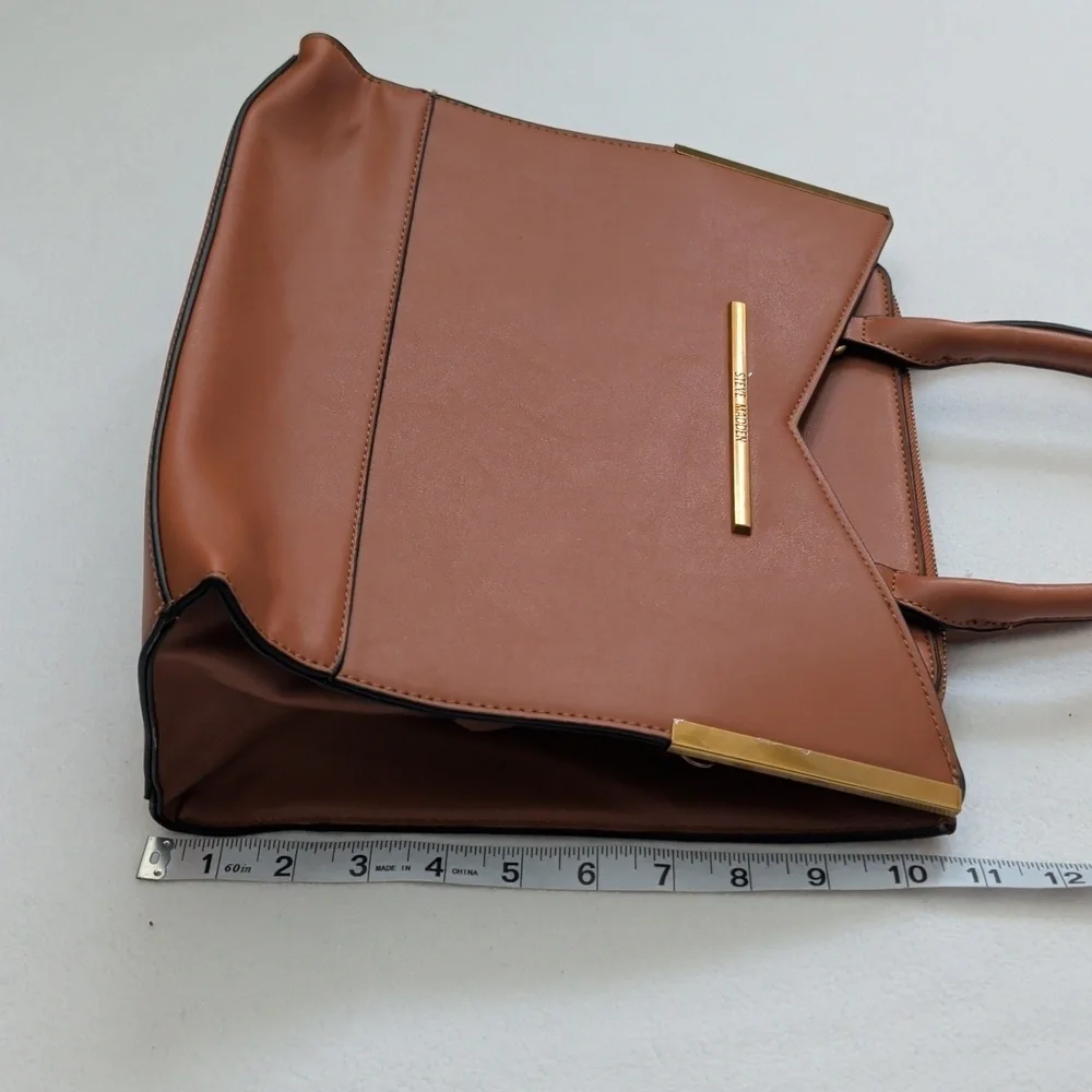 NWT Steve Madden Classic Cognac Whiskey Satchel with Gold Accents